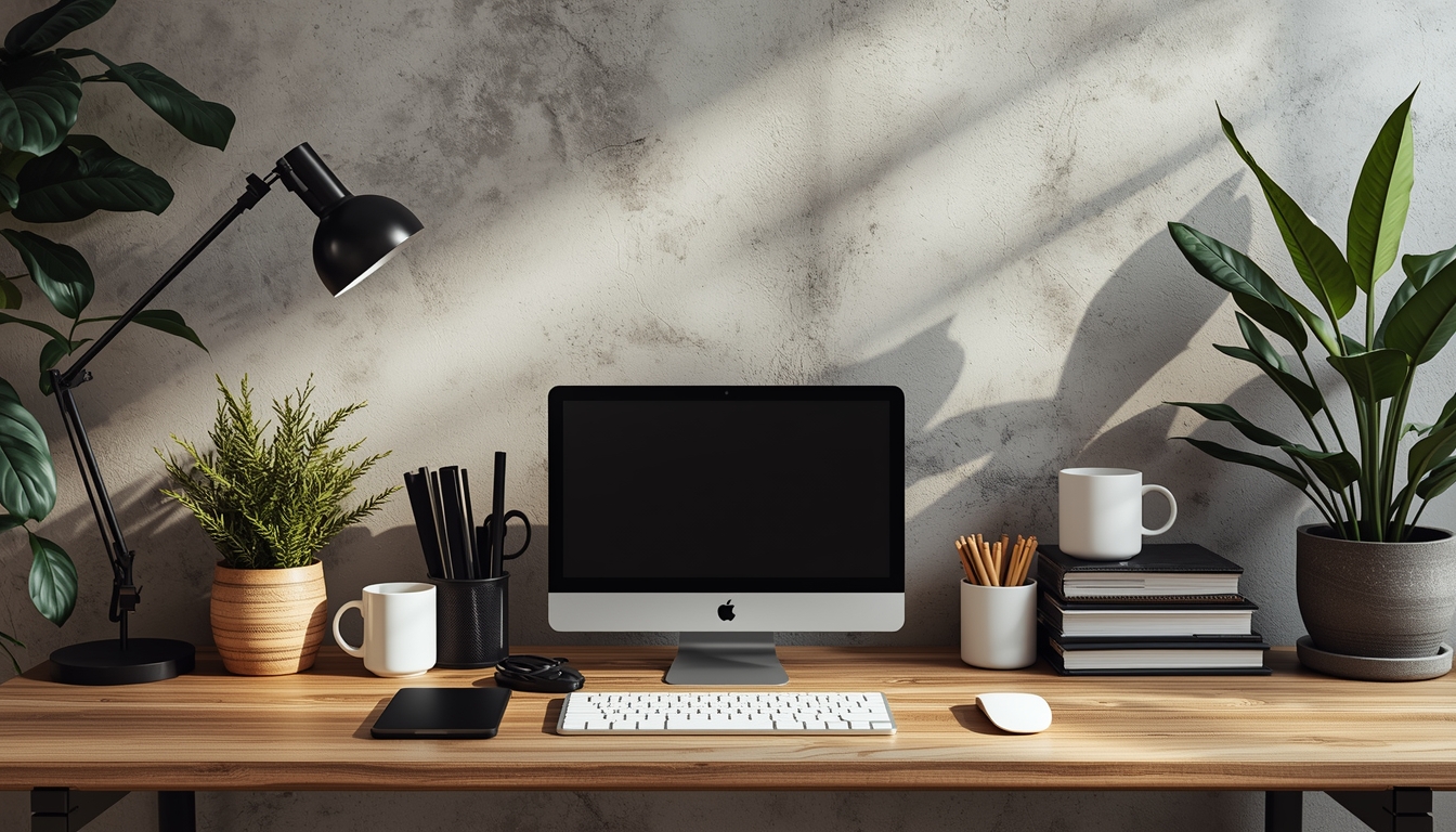 Peaceful workspace with devices turned off and natural elements